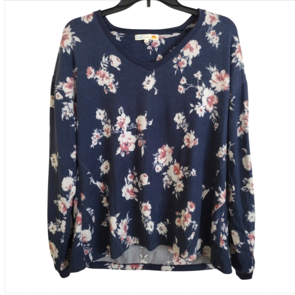 C&C California blue multicolor Floral lightweight sweatshirt size large